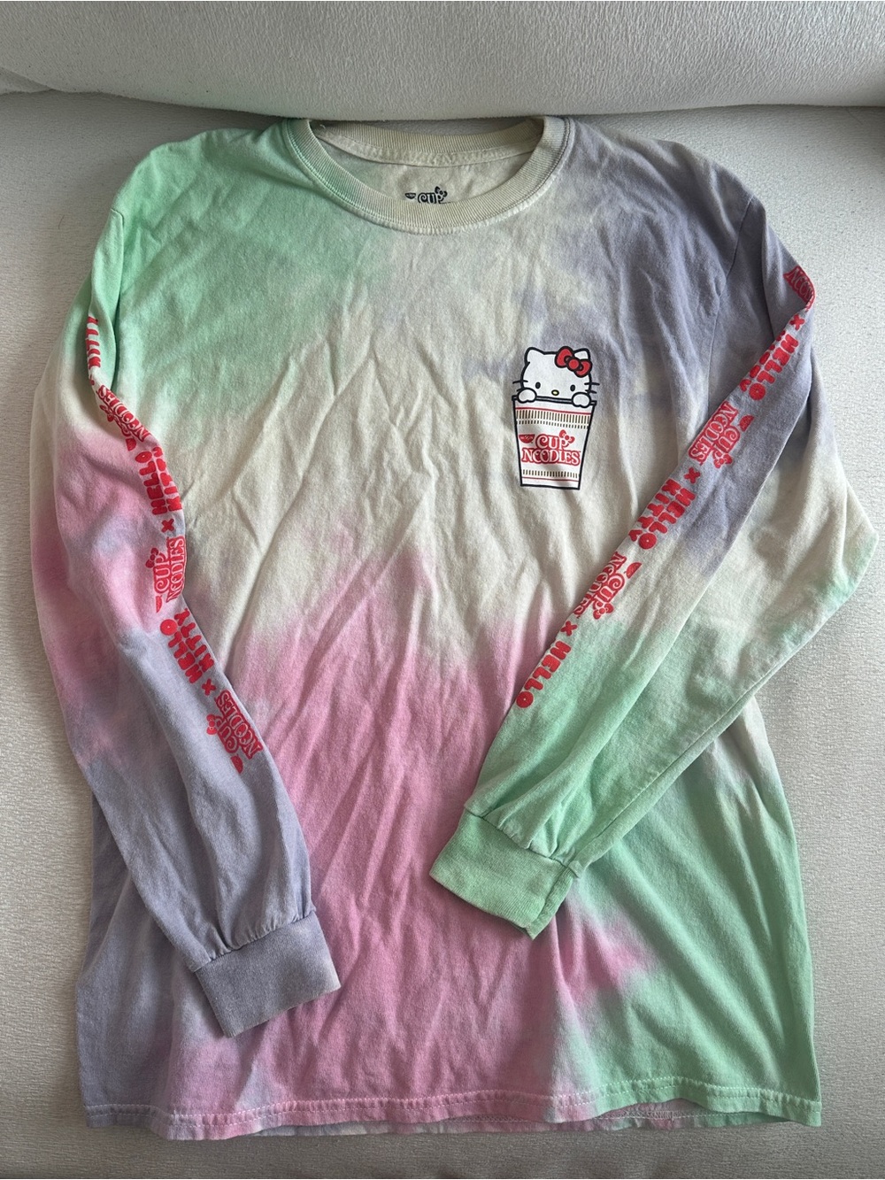 RARE Medium Cup Noodles x Hello Kitty Pastel Tie-Dye Long Sleeve Tee
